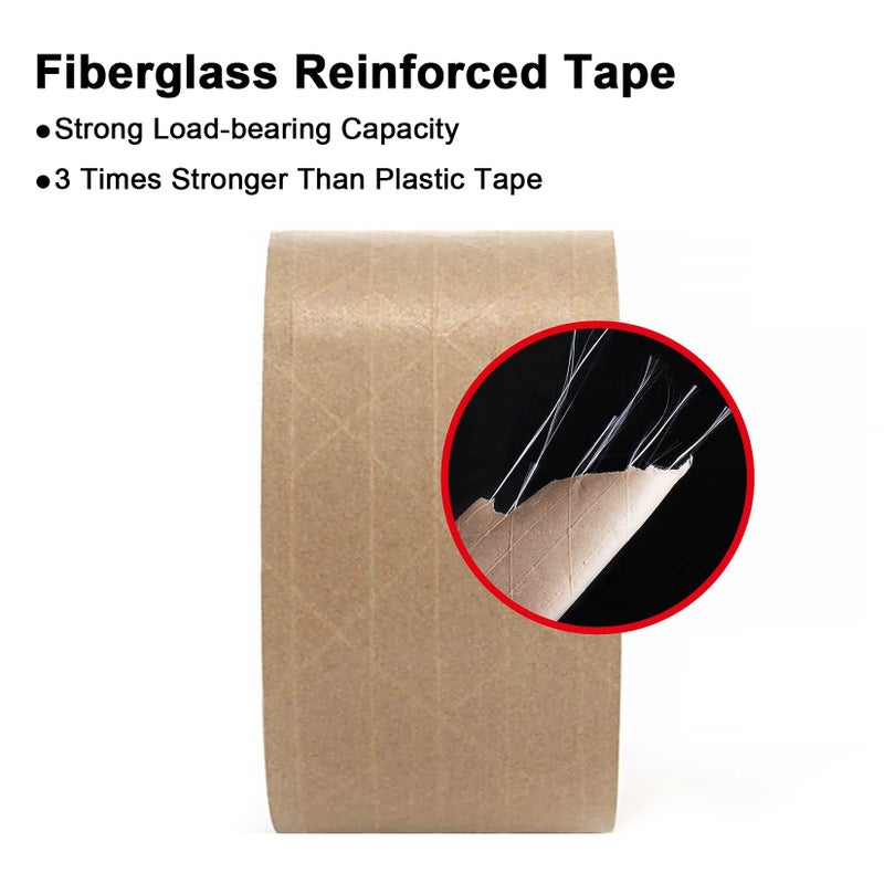 TooCust Water Activated Tape Fiber Reinforced Packing Tape Kraft Tape 2   X 165 feet Per Roll Brown Tape Gummed Paper Tape for Heavy Duty Packaging and Shipping Writable Eco-Friendly Biodegradable - Image 2